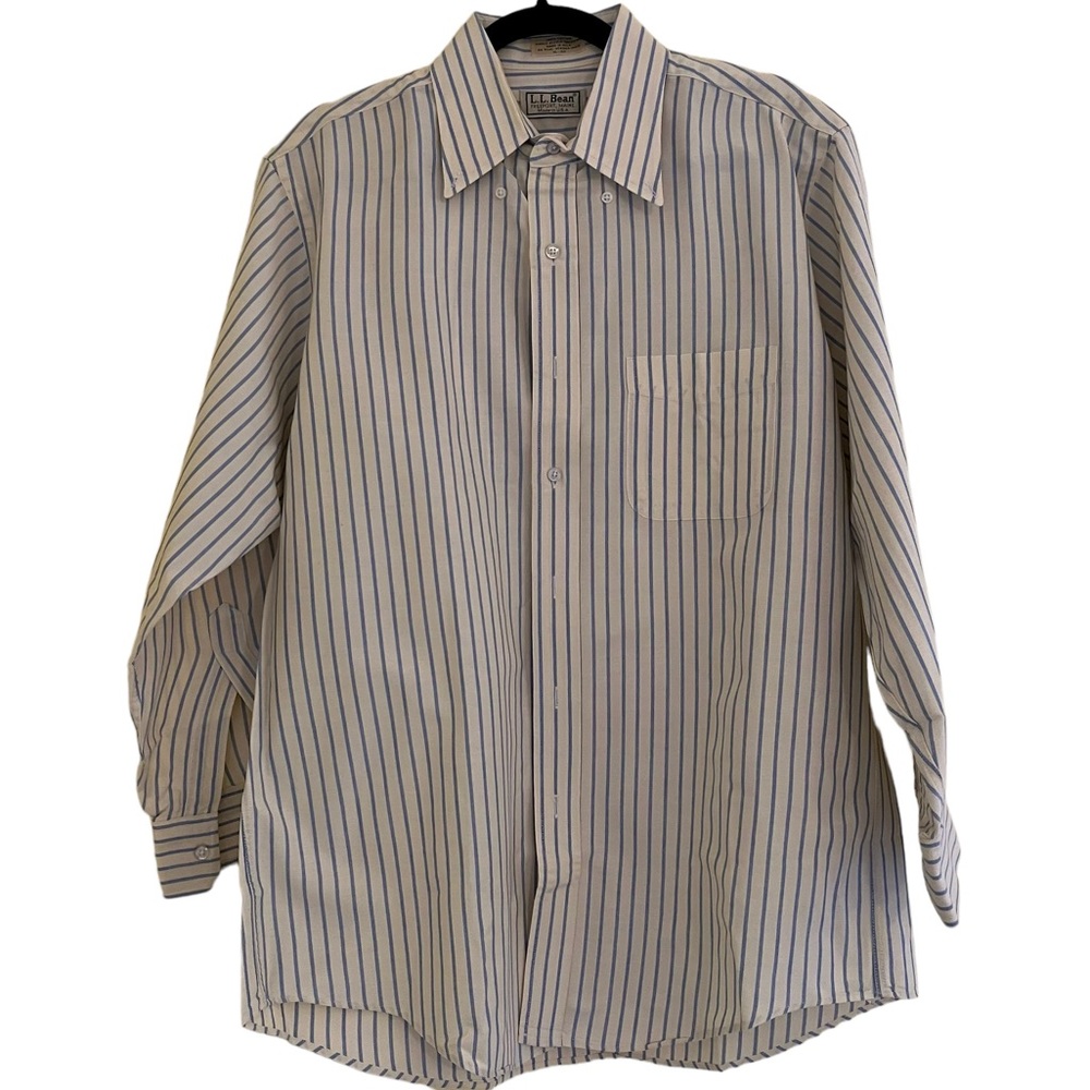 L. L. Bean Creamy Yellow with Light Blue Stripe Button Down Shirt 16/32